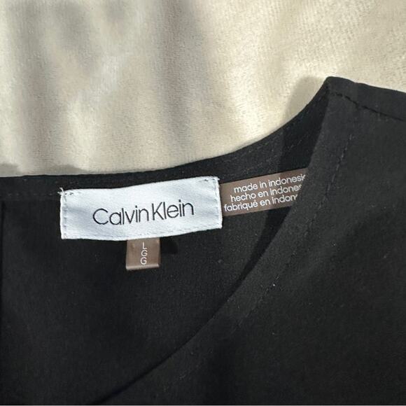 Calvin Klein Size L Black Lace Sleeve Elegant Blouse Top Classic Formal Neutral - Picture 6 of 12